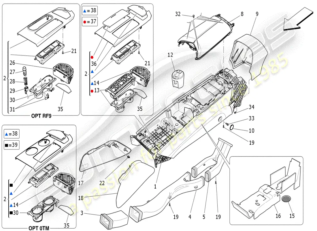 maserati ghibli (2019) accessory console and centre console parts diagram