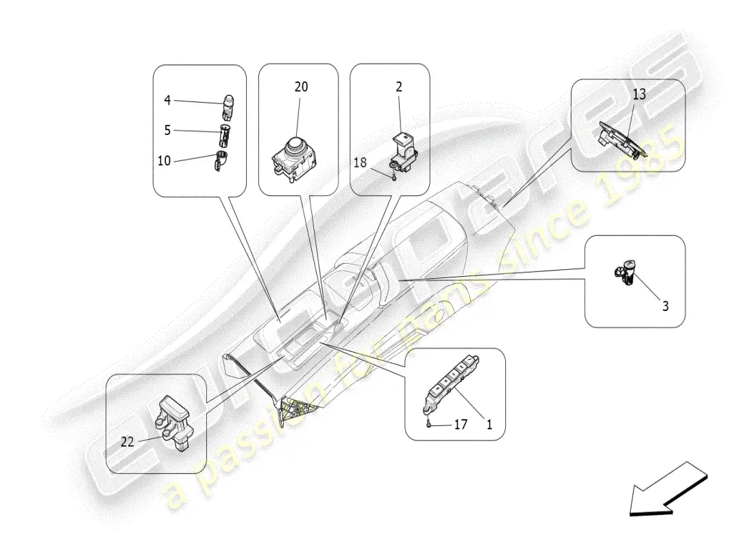 maserati ghibli (2019) centre console devices parts diagram