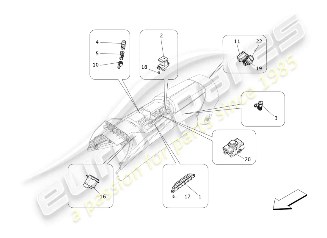 maserati levante (2020) centre console devices parts diagram
