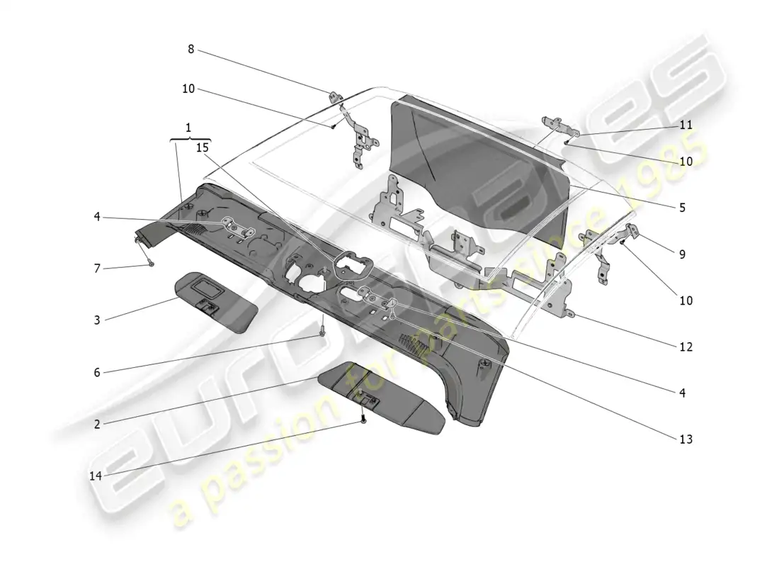 maserati mc20 cielo (2023) roof and sun visors parts diagram