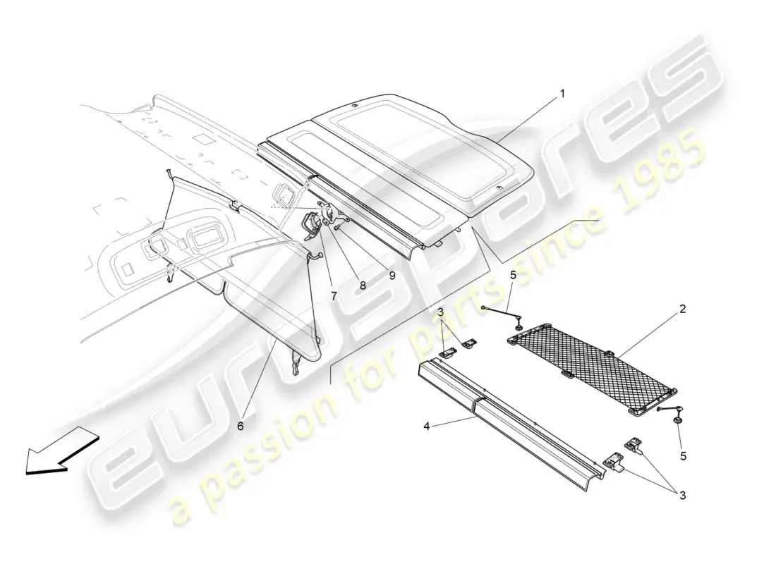 maserati levante trofeo (2020) rear parcel shelf parts diagram