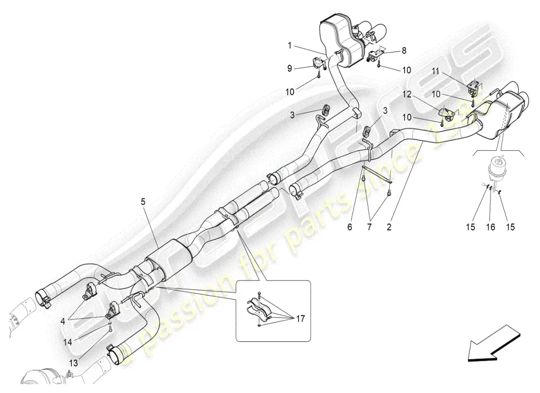 maserati ghibli (2019) silencers parts diagram