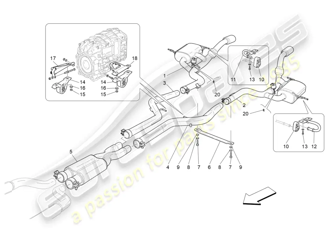 maserati granturismo mc stradale (2012) silencers parts diagram