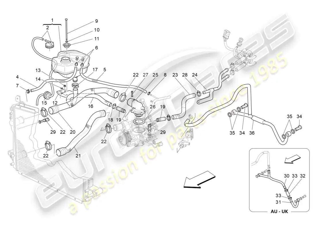 maserati granturismo mc stradale (2012) cooling system: nourice and lines parts diagram