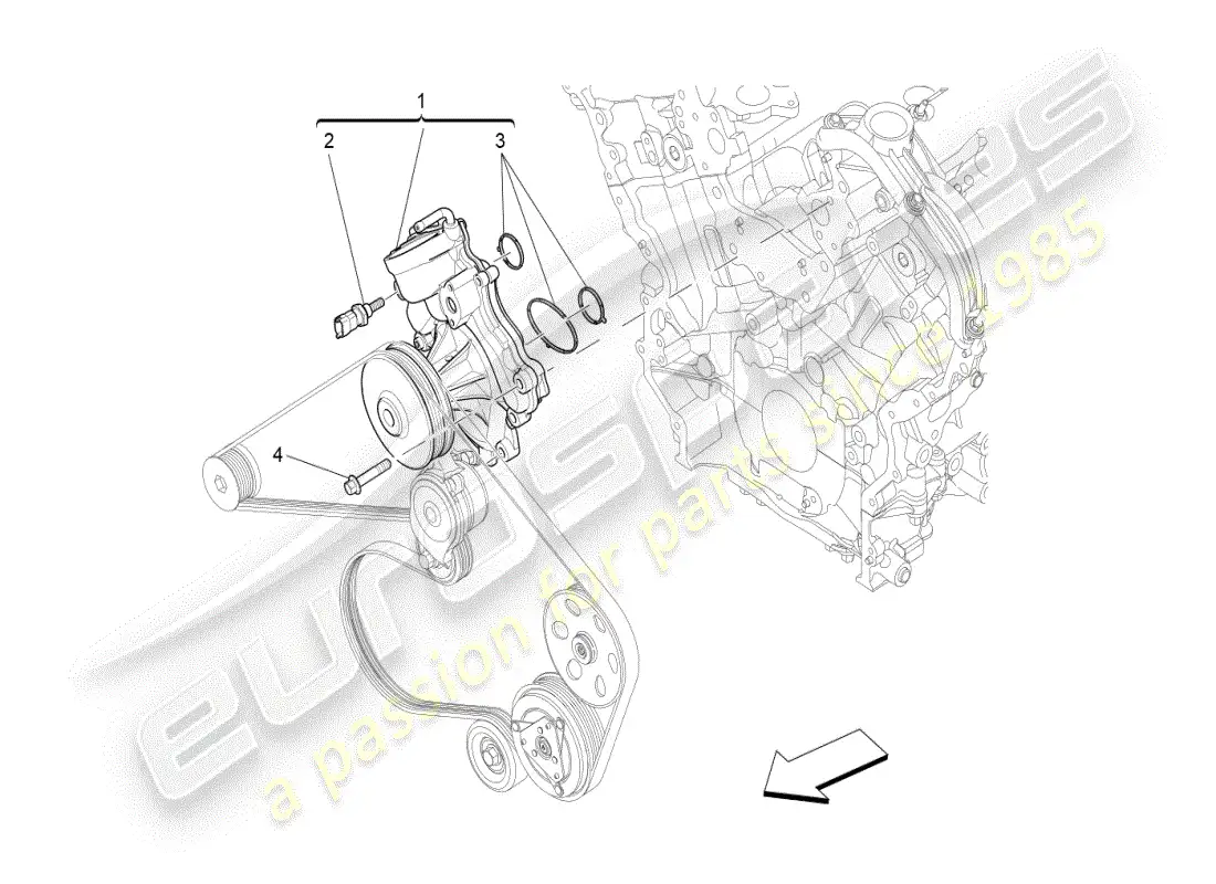 maserati ghibli (2019) cooling system: water pump parts diagram