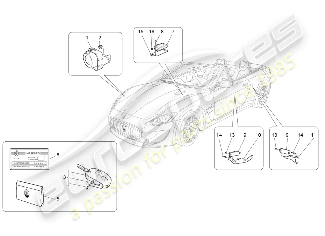 maserati grancabrio mc (2013) alarm and immobilizer system parts diagram