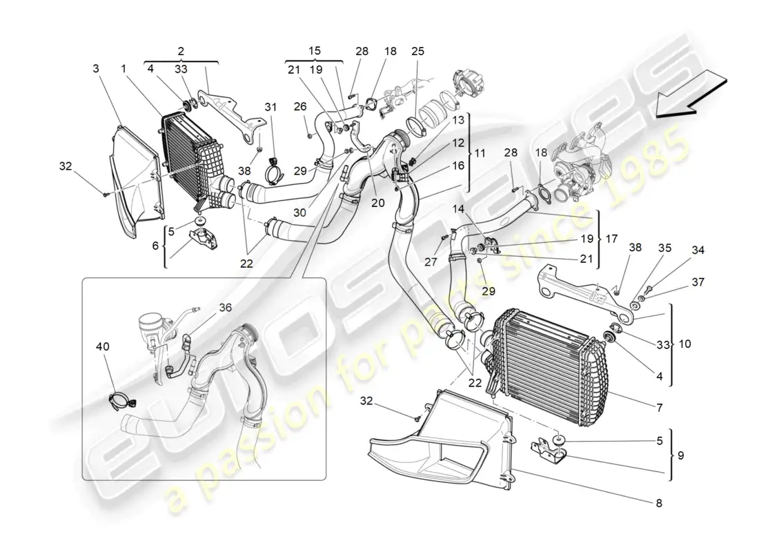 maserati levante (2017) intercooler system parts diagram