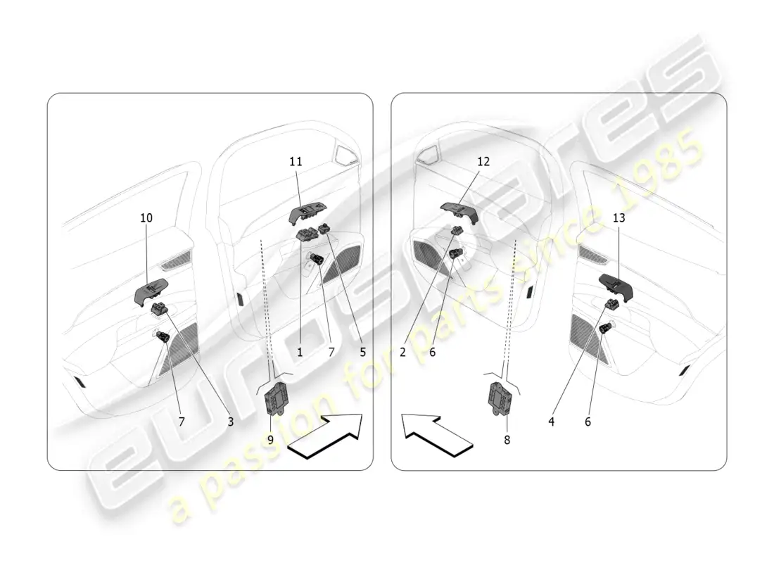 maserati grecale gt (2023) door devices parts diagram