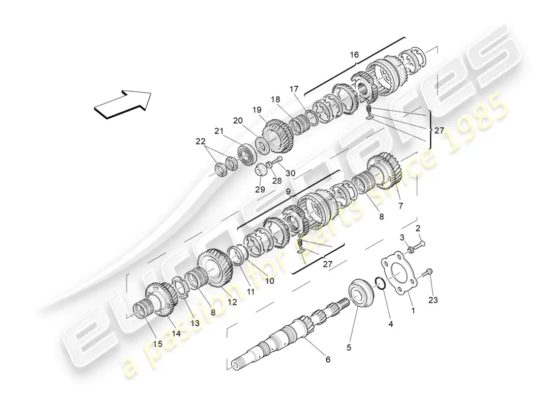 maserati granturismo mc stradale (2011) main shaft gears parts diagram