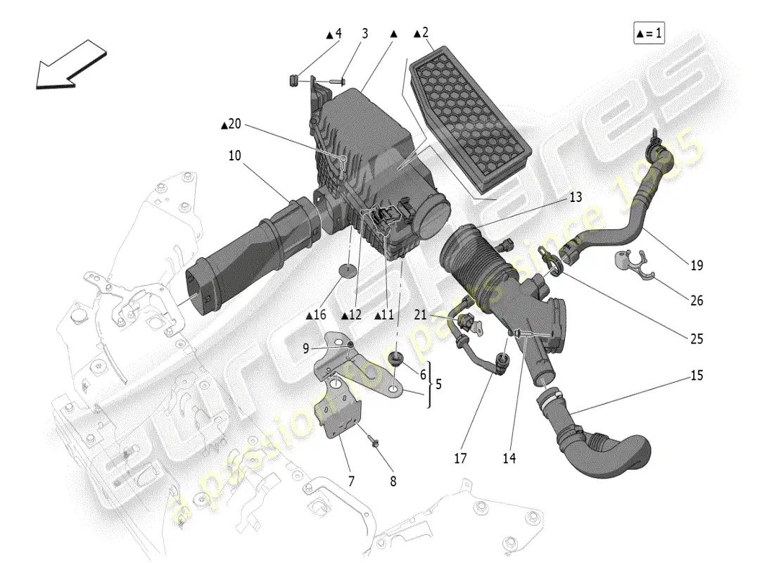 maserati grecale modena (2023) air filter, air intake and ducts parts diagram