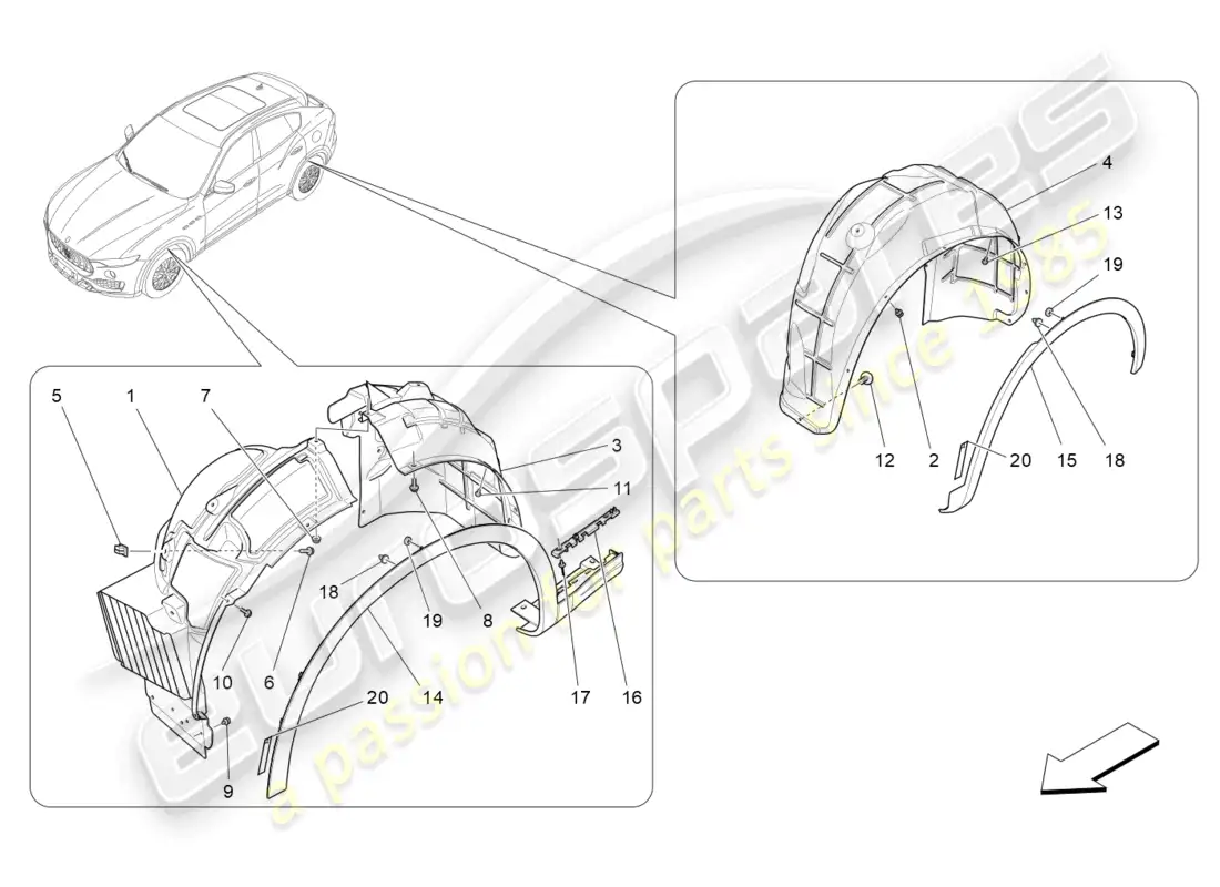 maserati levante zenga (2020) wheelhouse and lids parts diagram