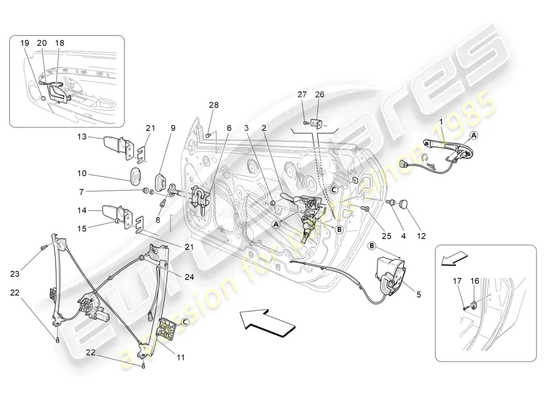 maserati grancabrio mc (2013) front doors: mechanisms parts diagram