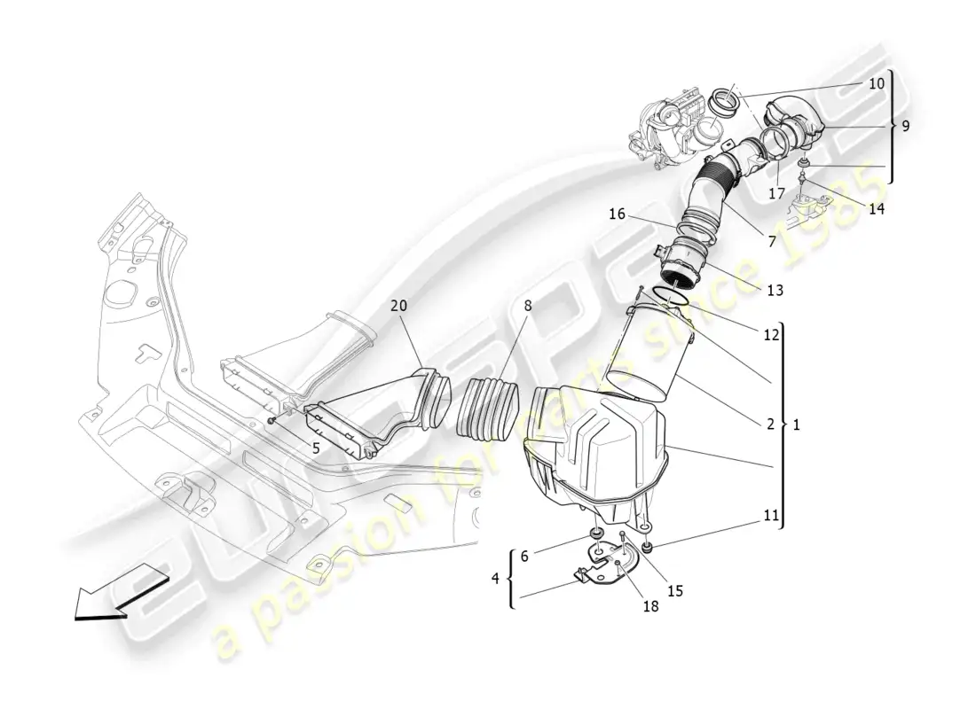 maserati levante (2017) air filter, air intake and ducts parts diagram