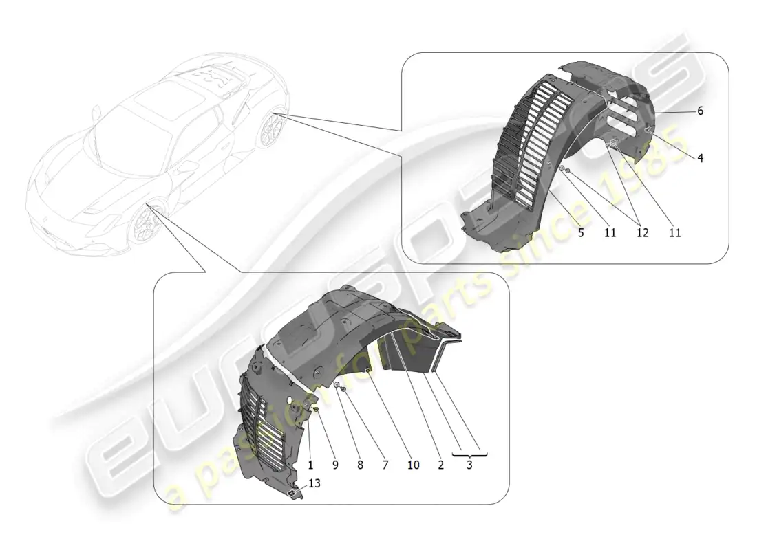 maserati mc20 (2023) wheelhouse and lids parts diagram