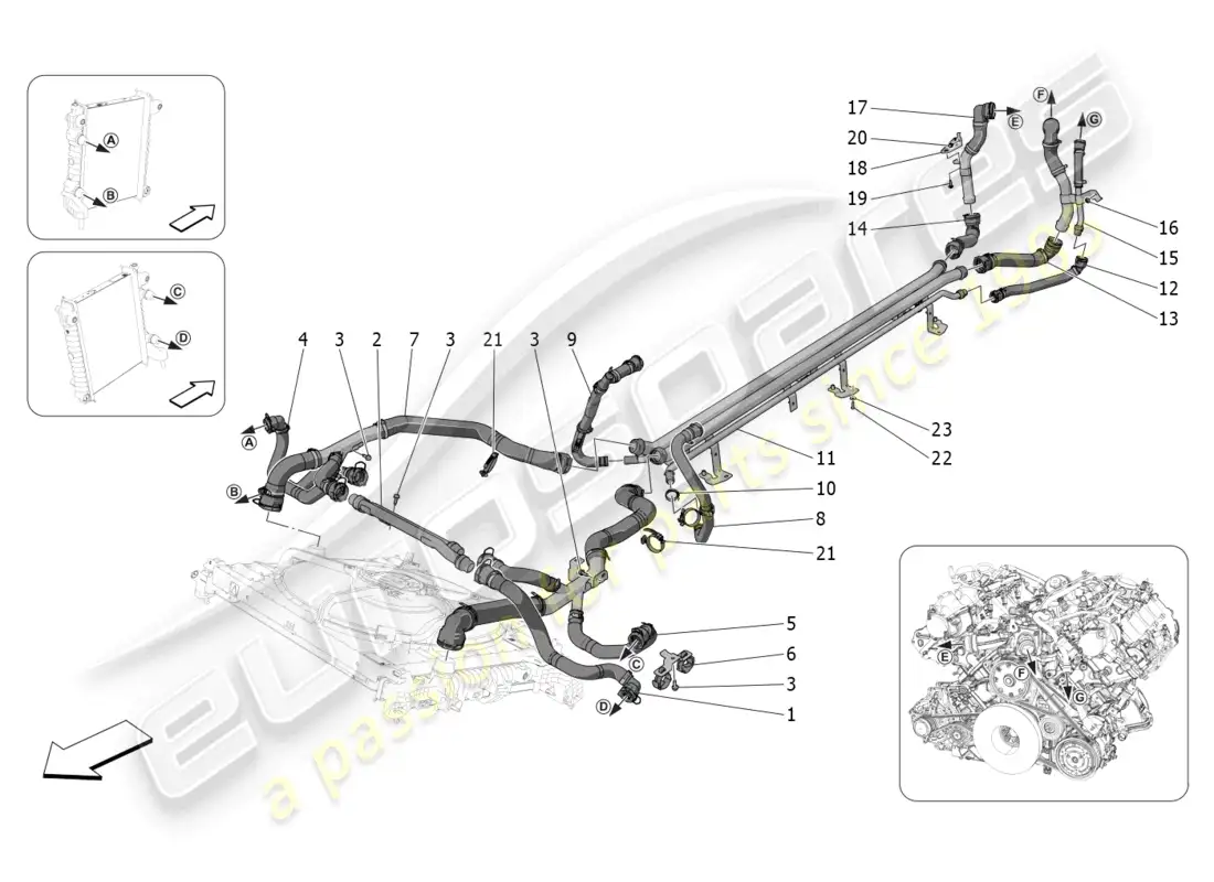 maserati mc20 cielo (2023) cooling system: nourice and lines parts diagram