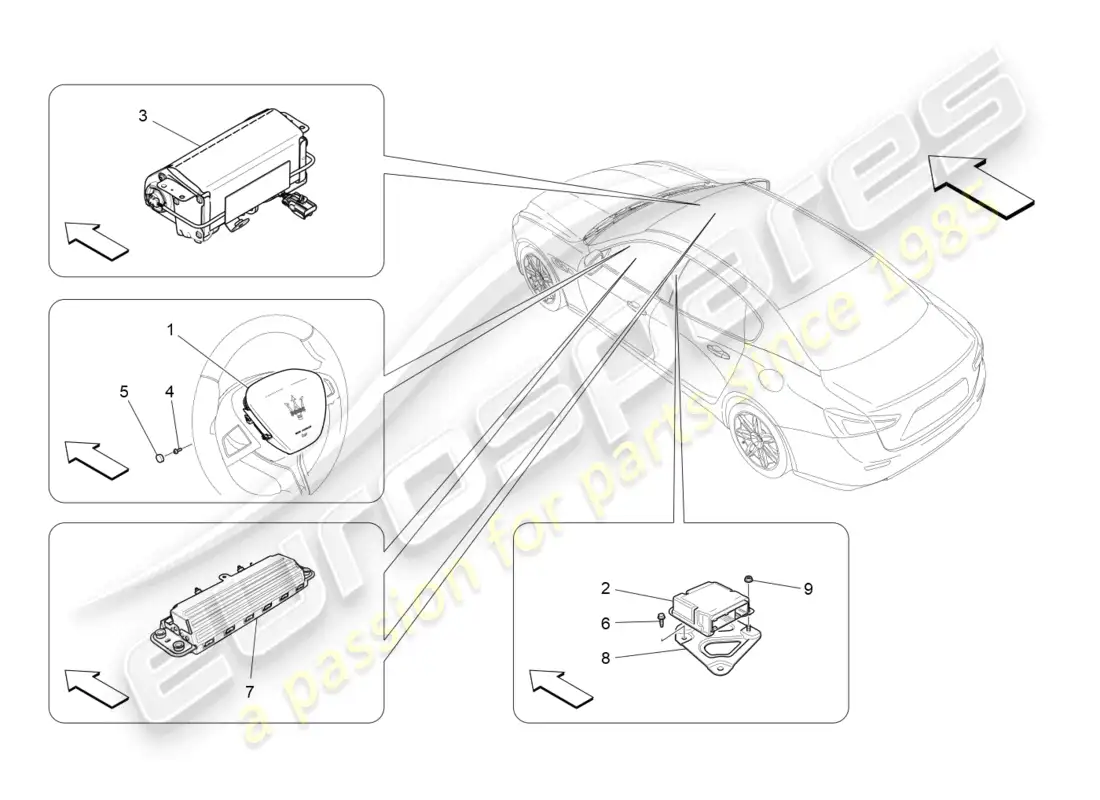 maserati ghibli (2018) front airbag system parts diagram