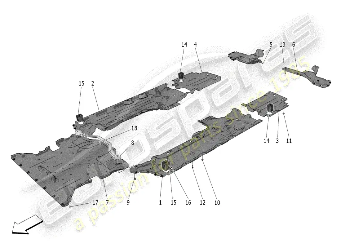 maserati grecale modena (2023) underbody and underfloor guards parts diagram