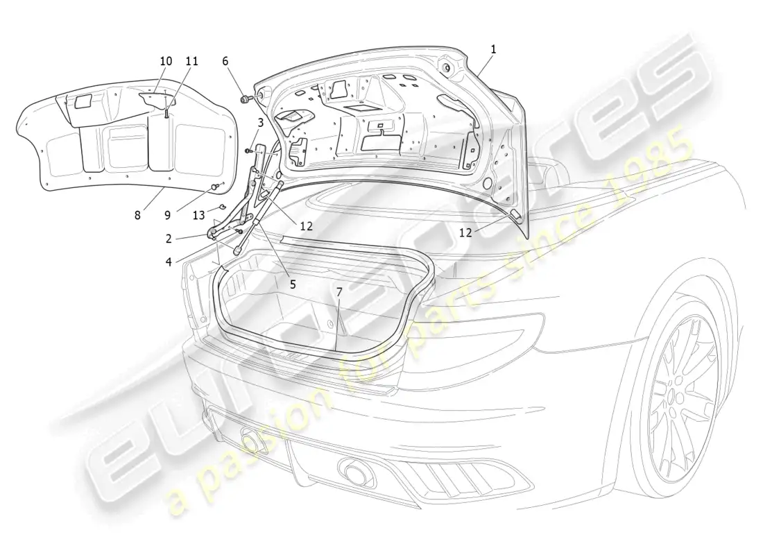 maserati grancabrio mc (2013) rear lid parts diagram