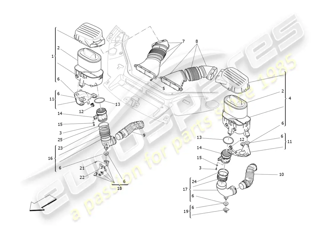 maserati levante (2017) air filter, air intake and ducts parts diagram