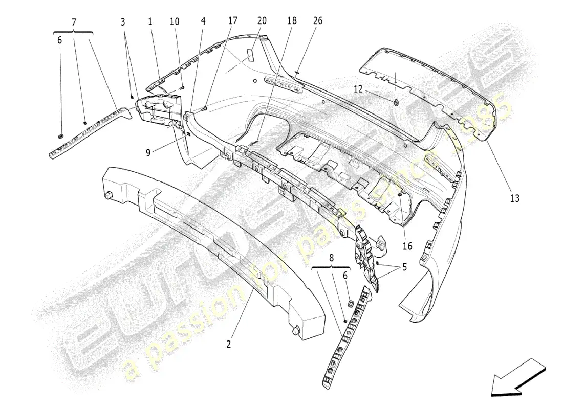 maserati ghibli (2019) rear bumper parts diagram