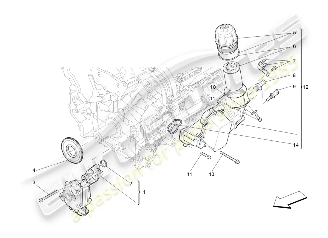 maserati levante (2019) lubrication system: pump and filter parts diagram