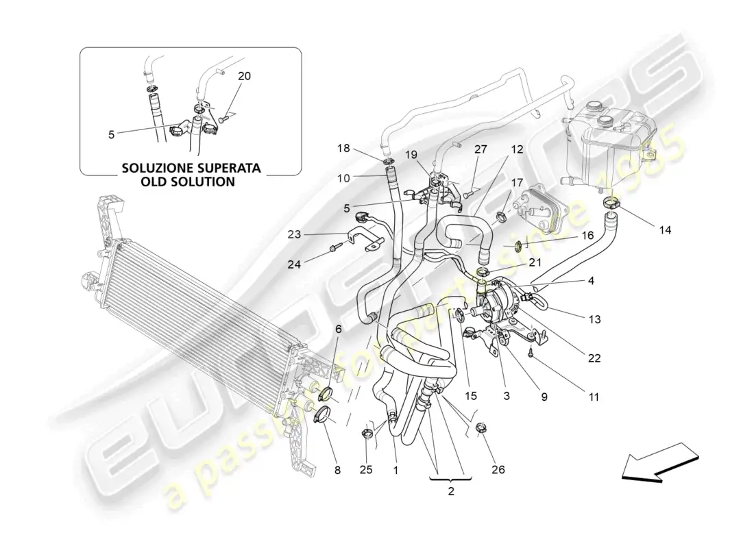 maserati levante (2019) cooling system: nourice and lines parts diagram