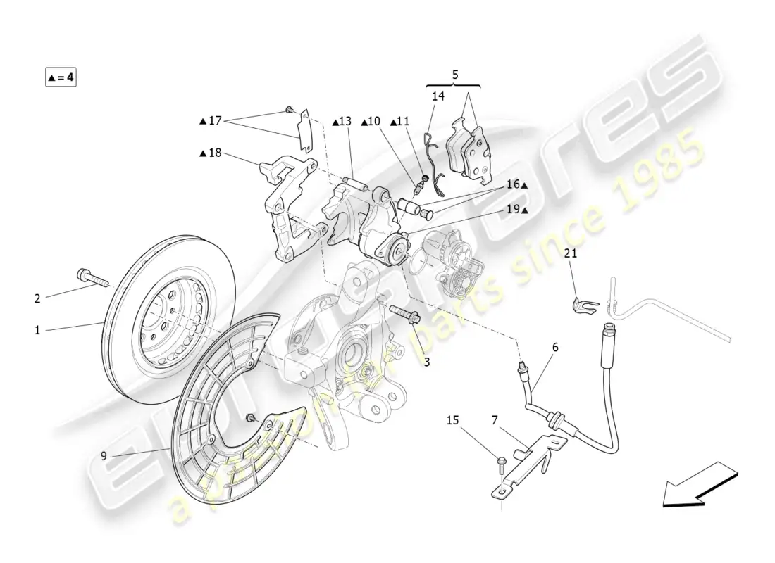 maserati ghibli fragment (2022) braking devices on rear wheels parts diagram