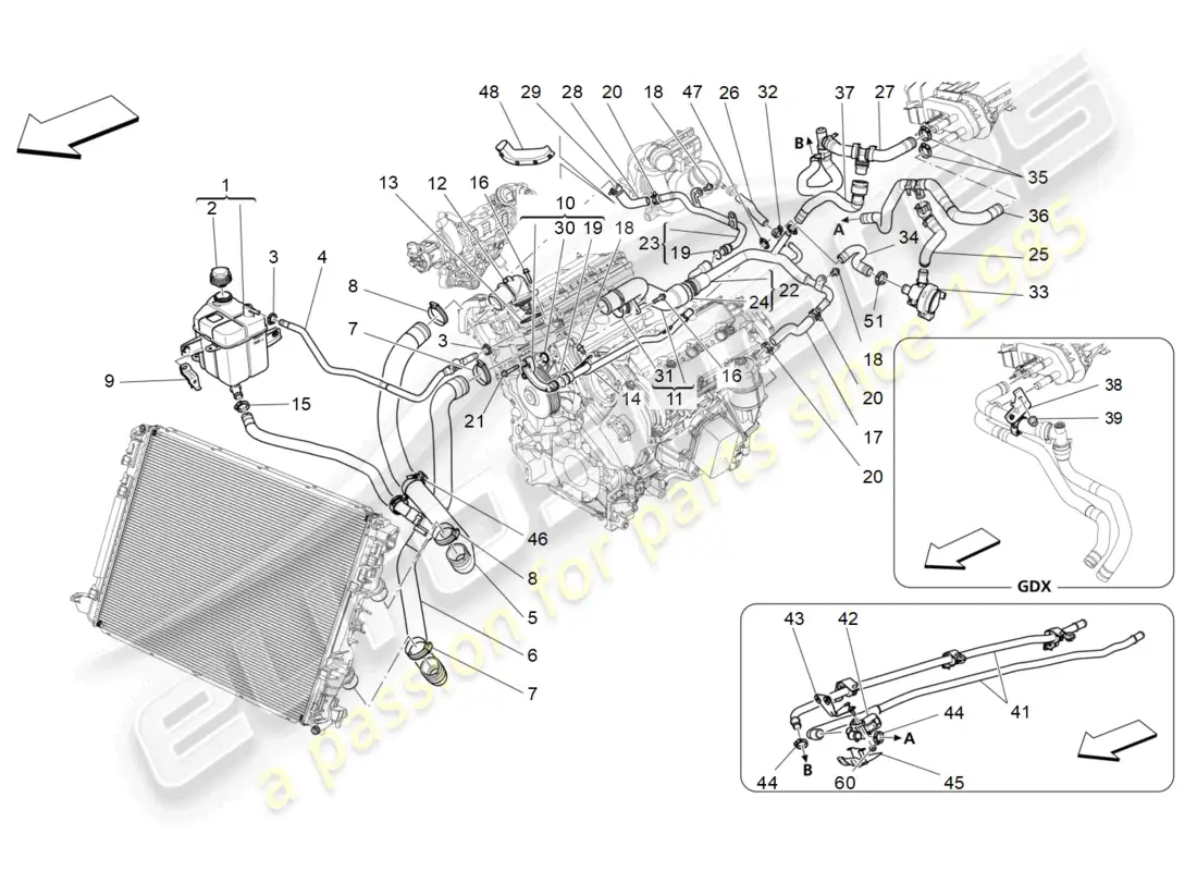 maserati levante (2019) cooling system: nourice and lines parts diagram