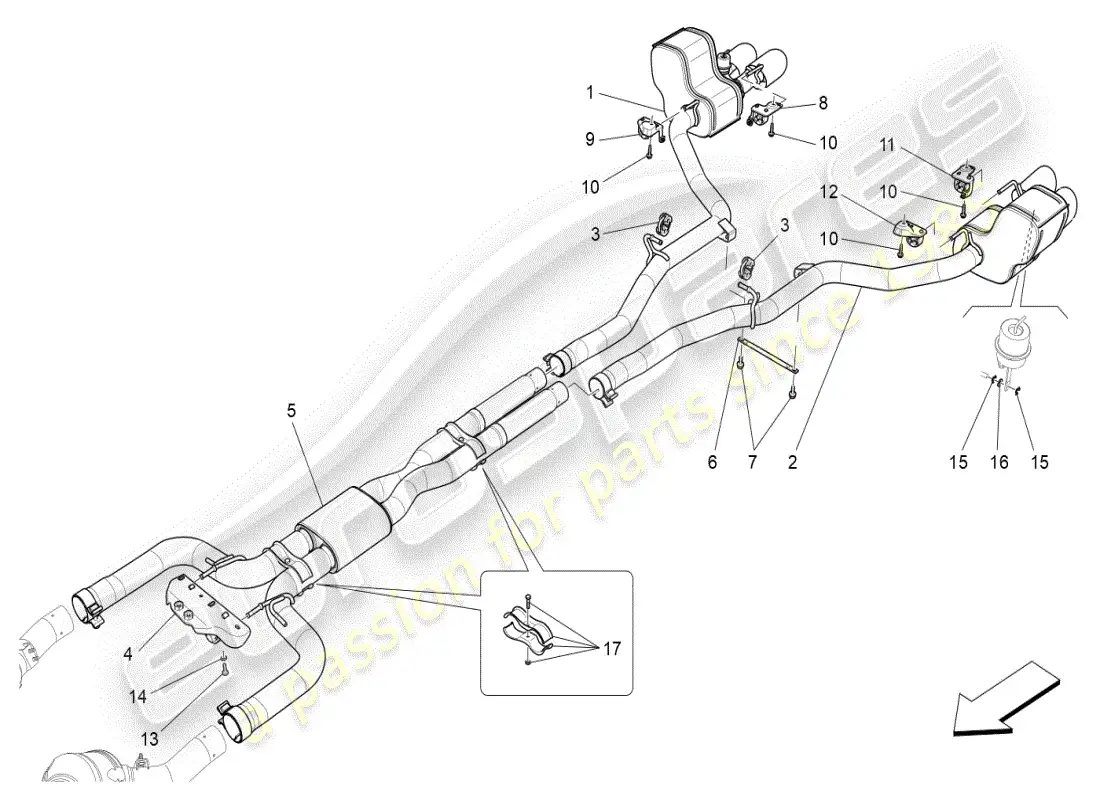 maserati ghibli (2019) silencers parts diagram