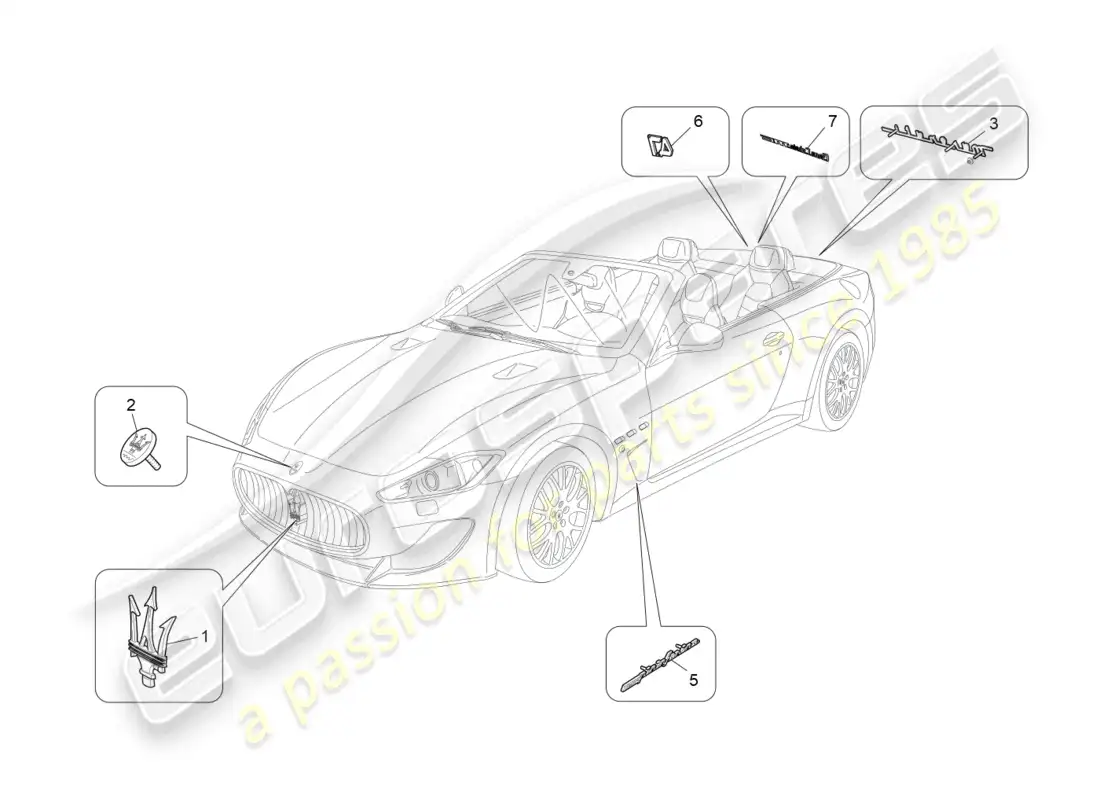 maserati grancabrio mc (2013) trims, brands and symbols parts diagram