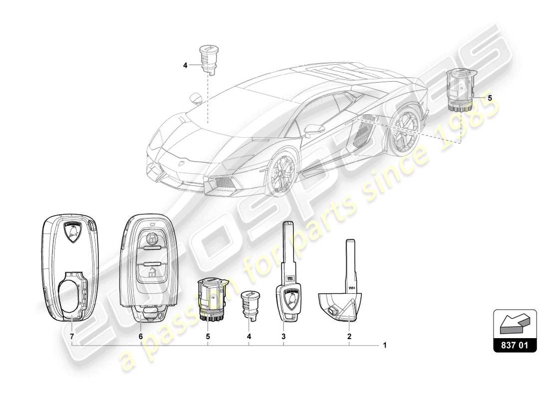 lamborghini 2021 (lp740-4 s roadster) lock cylinder with keys part diagram