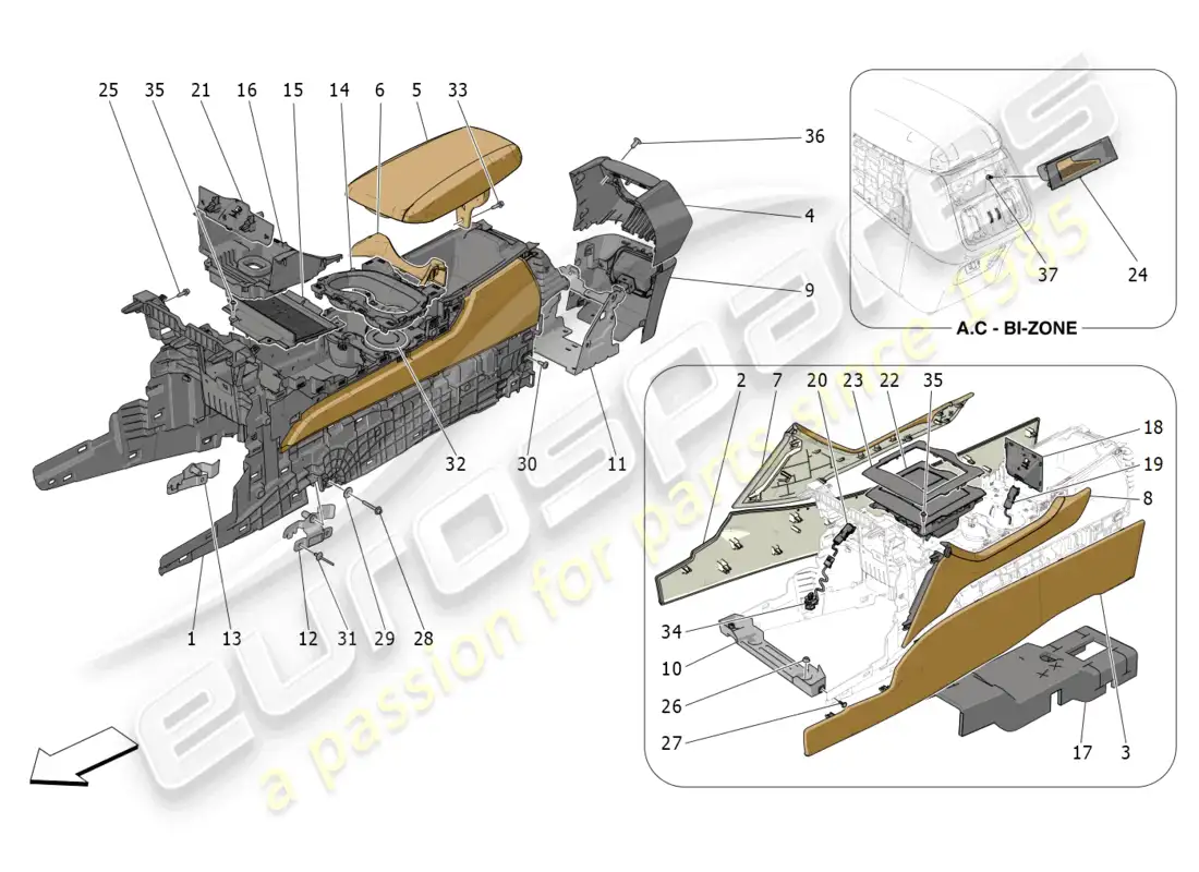 maserati grecale gt (2023) accessory console and centre console parts diagram