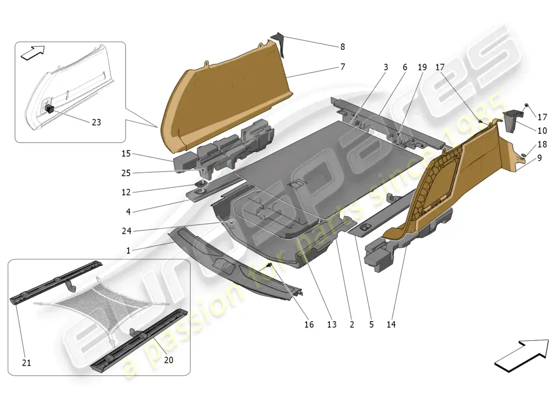 maserati grecale gt (2023) luggage compartment mats parts diagram