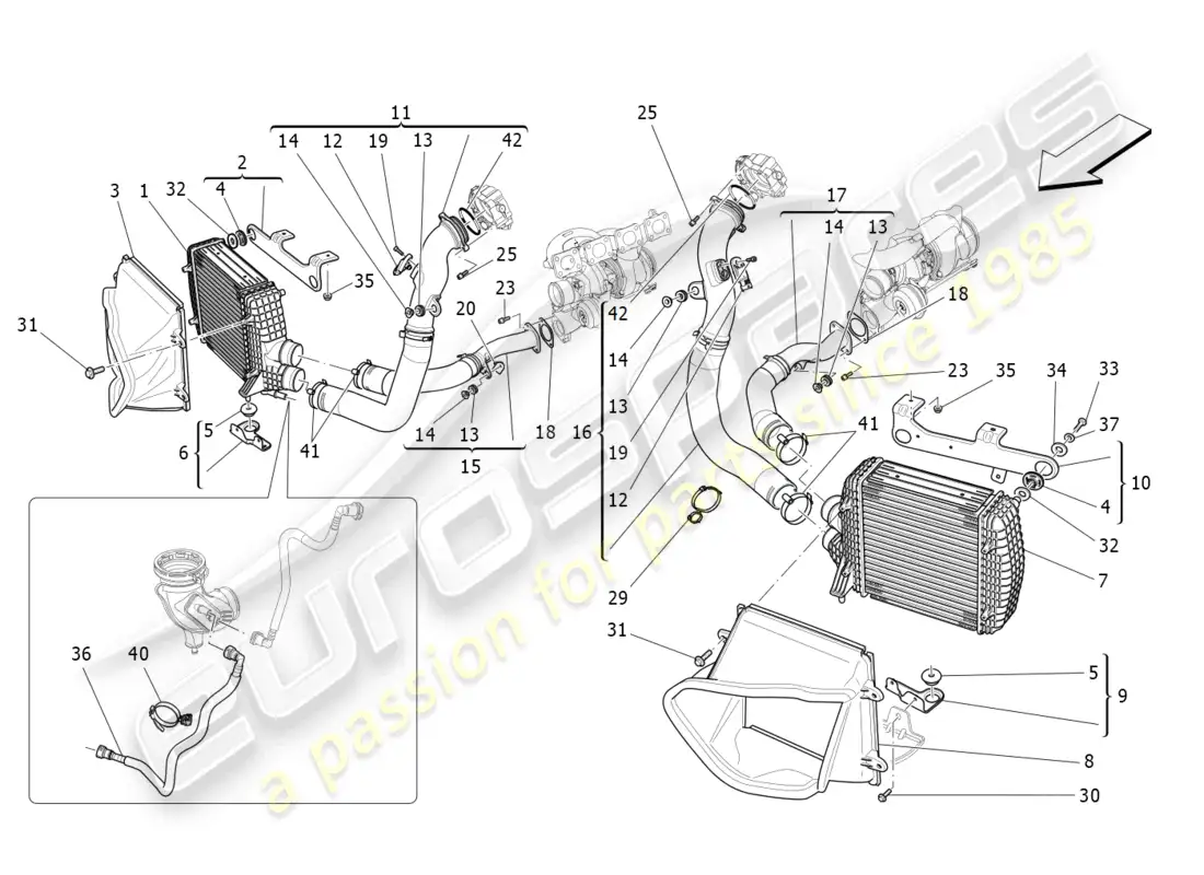 maserati levante modena s (2022) intercooler system parts diagram