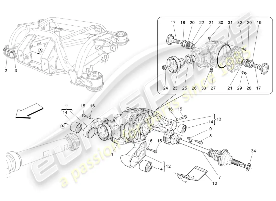 maserati grancabrio mc (2013) differential and rear axle shafts parts diagram
