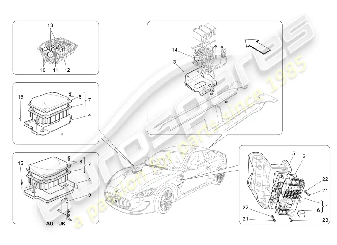 maserati granturismo mc stradale (2012) relays, fuses and boxes parts diagram