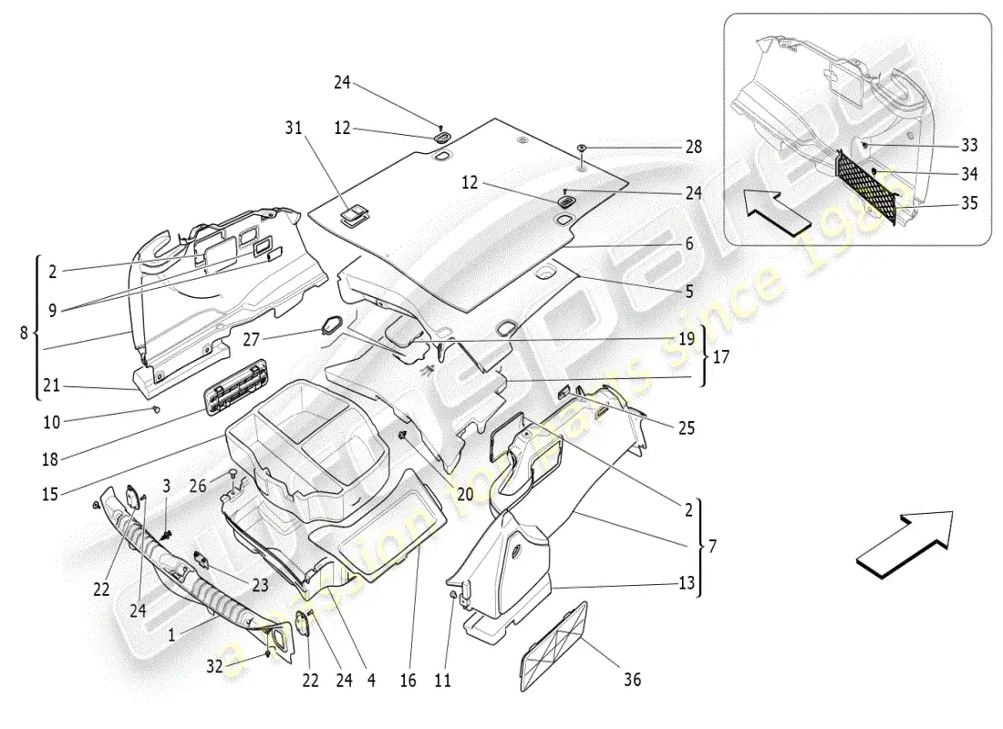 maserati ghibli (2019) luggage compartment mats parts diagram