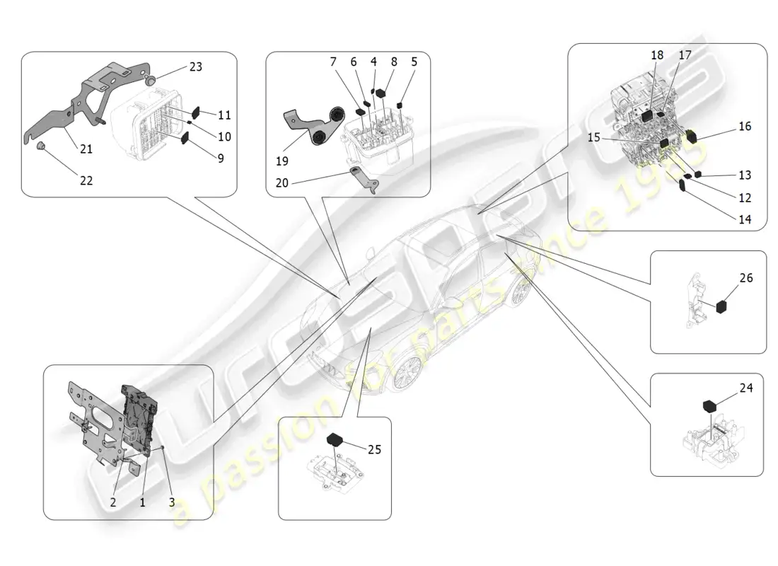 maserati grecale trofeo (2023) relays, fuses and boxes parts diagram