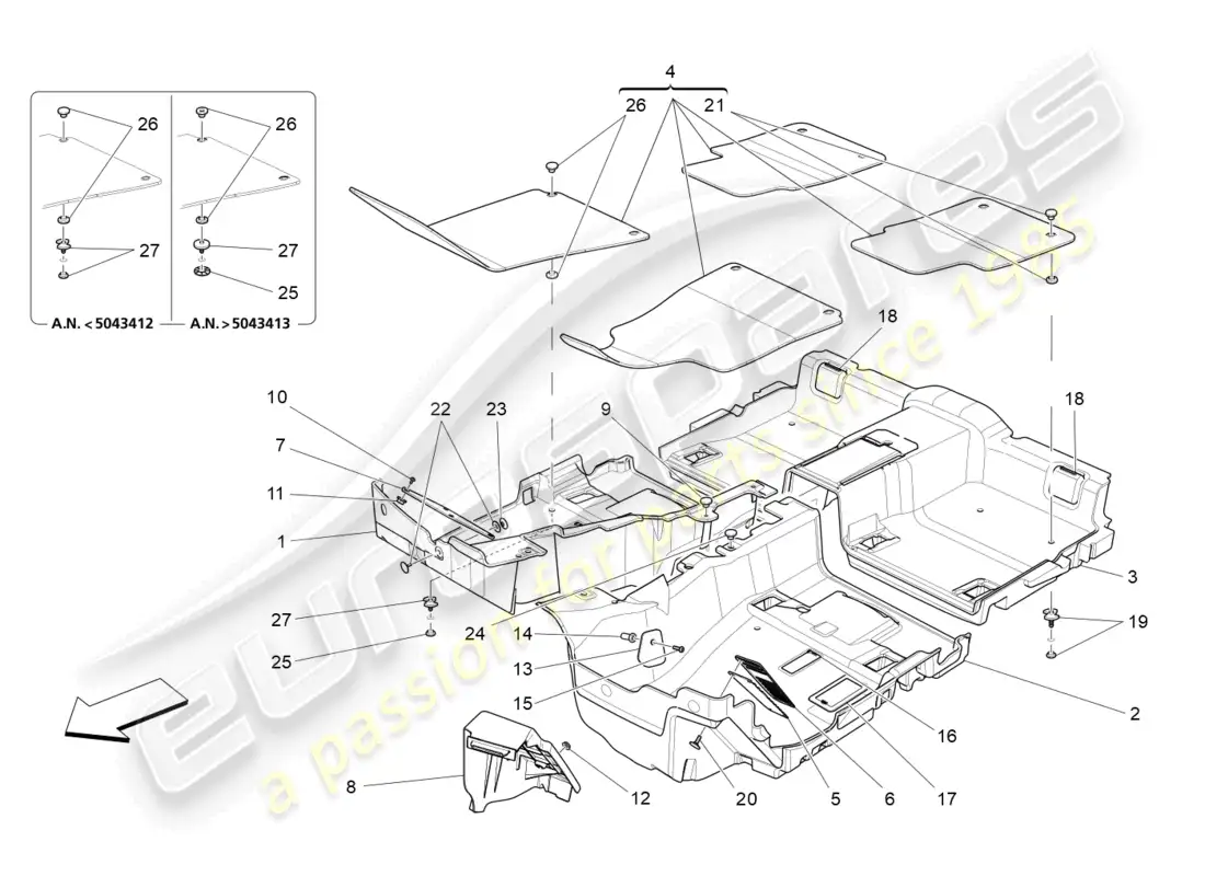 maserati ghibli (2016) passenger compartment mats parts diagram