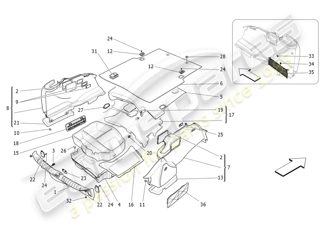 maserati ghibli (2016) luggage compartment mats parts diagram
