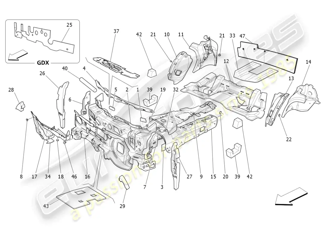 maserati ghibli (2015) sound-proofing panels inside the vehicle parts diagram