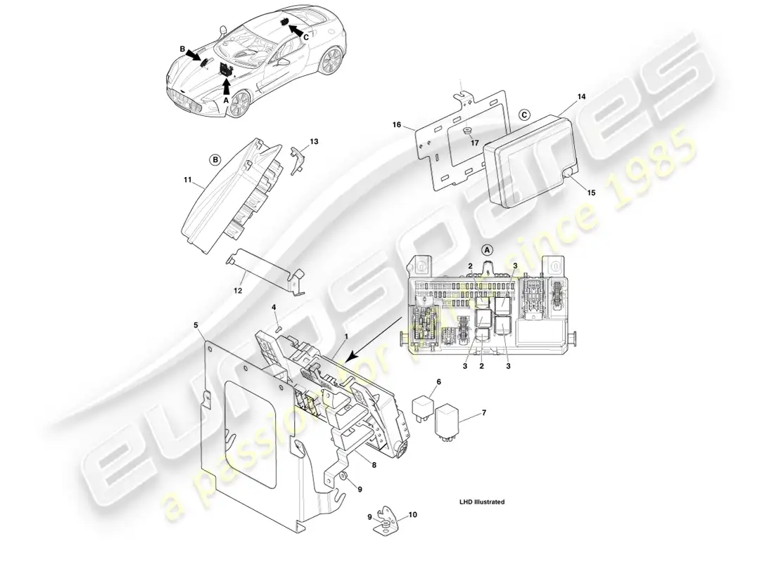 aston martin one-77 (2011) fuse panels parts diagram