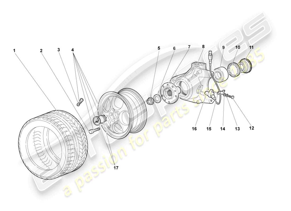 lamborghini murcielago coupe (2002) wheel bearing housing front part diagram