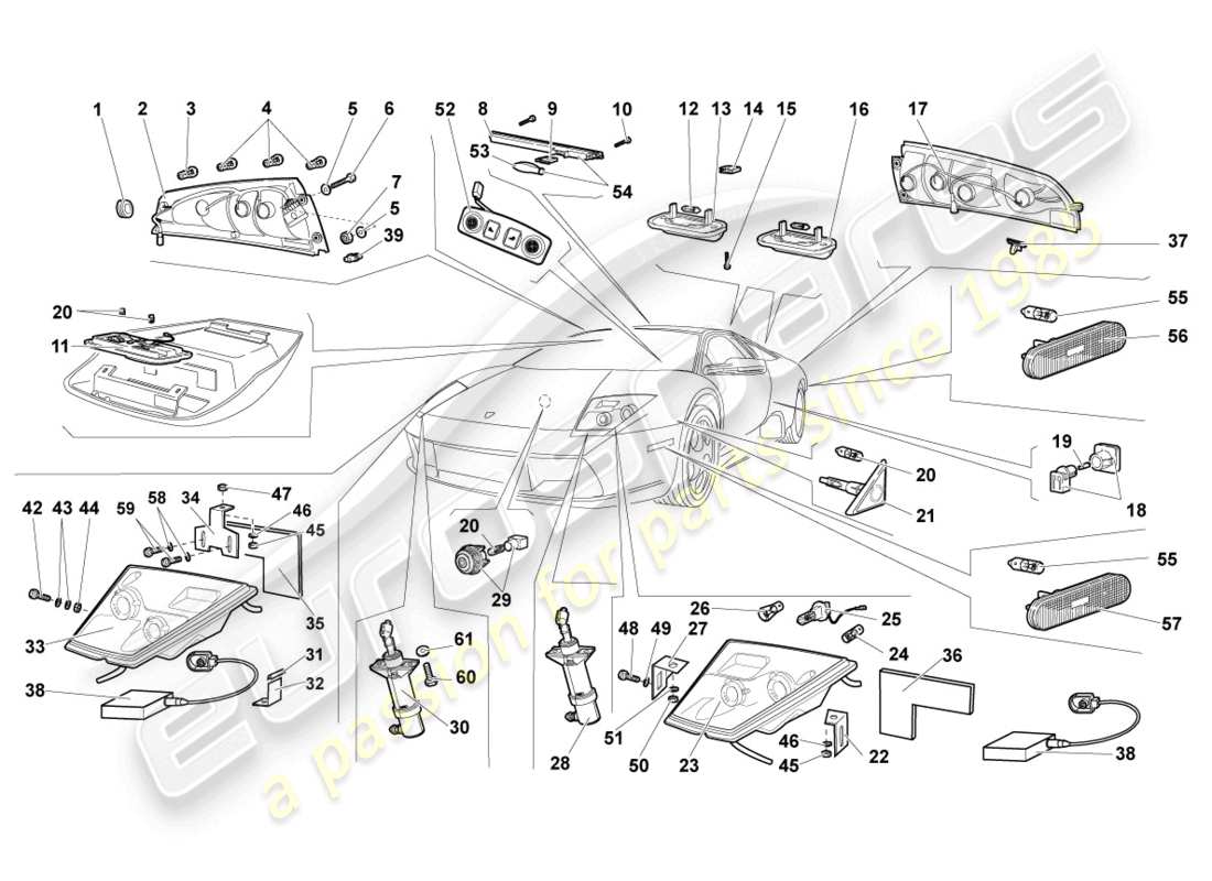 a part diagram from the lamborghini murcielago roadster (2005) parts catalogue