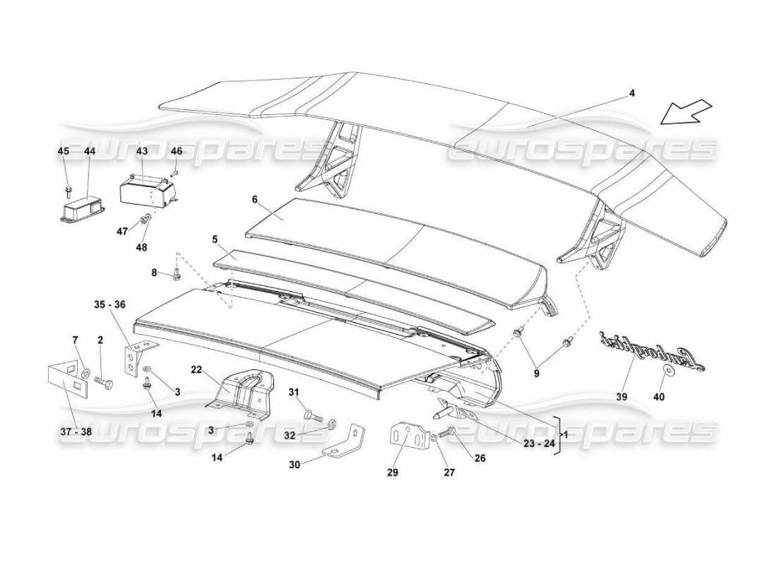 lamborghini murcielago lp670 rear hood and spoiler parts diagram