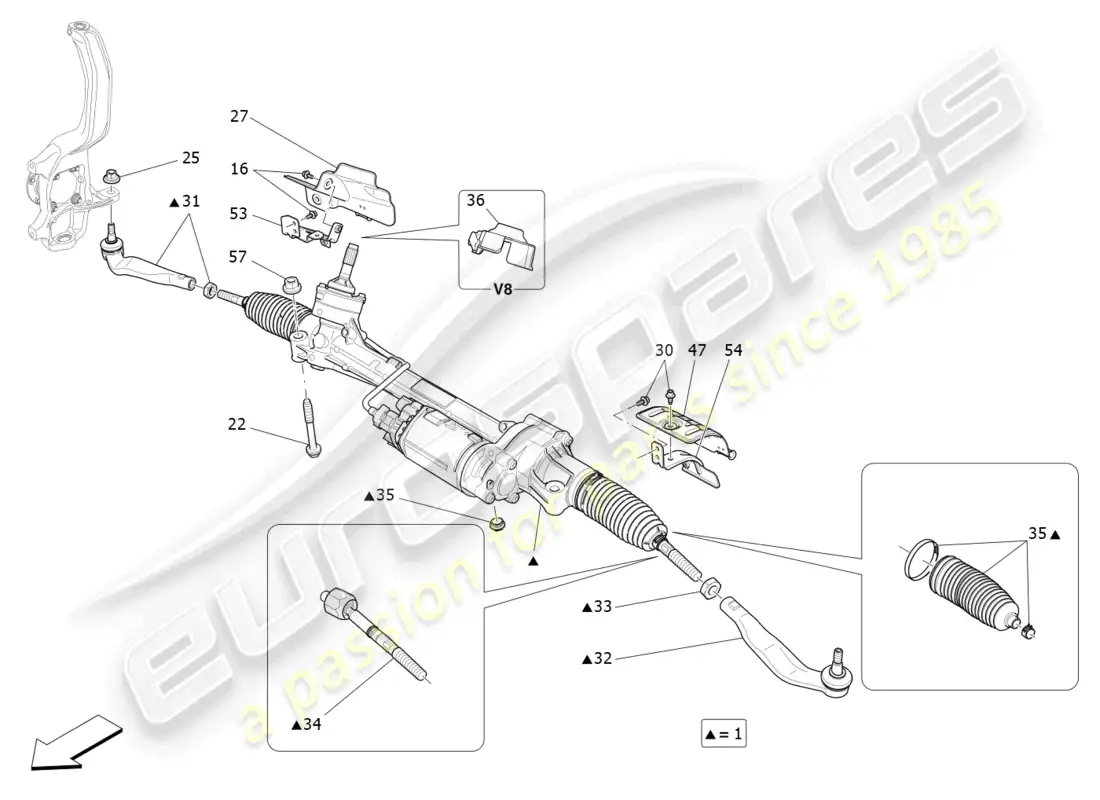 maserati levante (2020) complete steering rack unit parts diagram