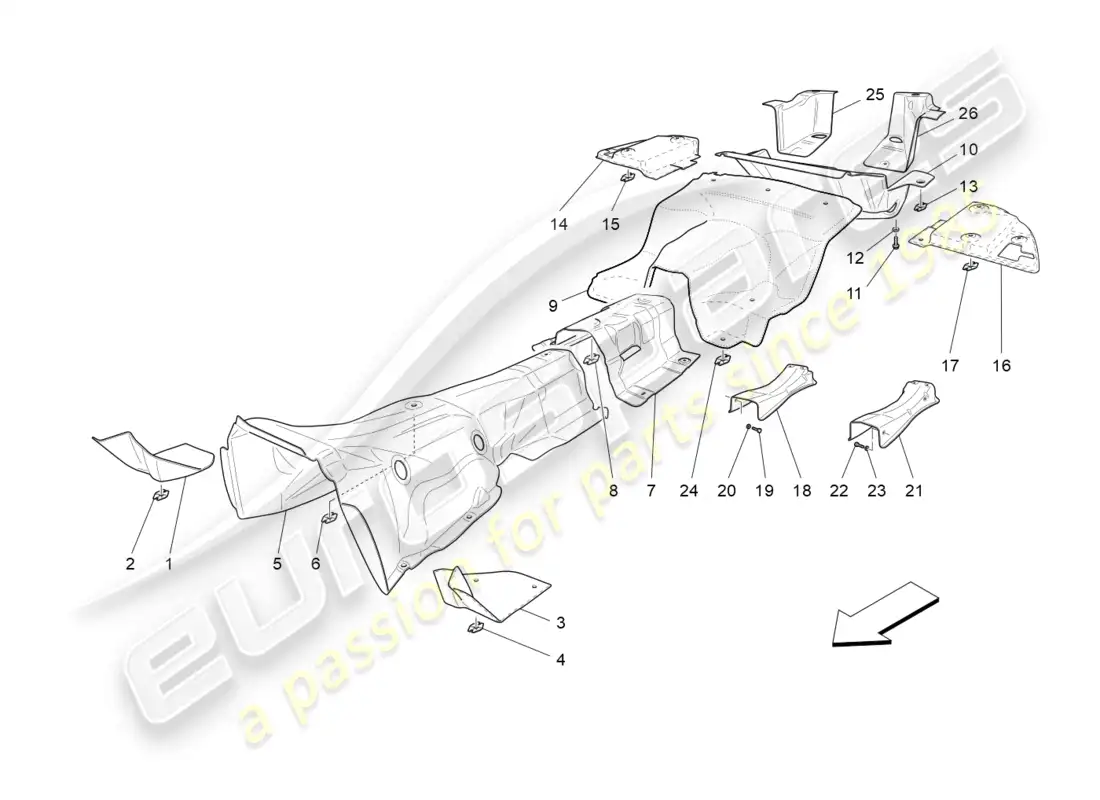 maserati granturismo mc stradale (2013) thermal insulating panels parts diagram
