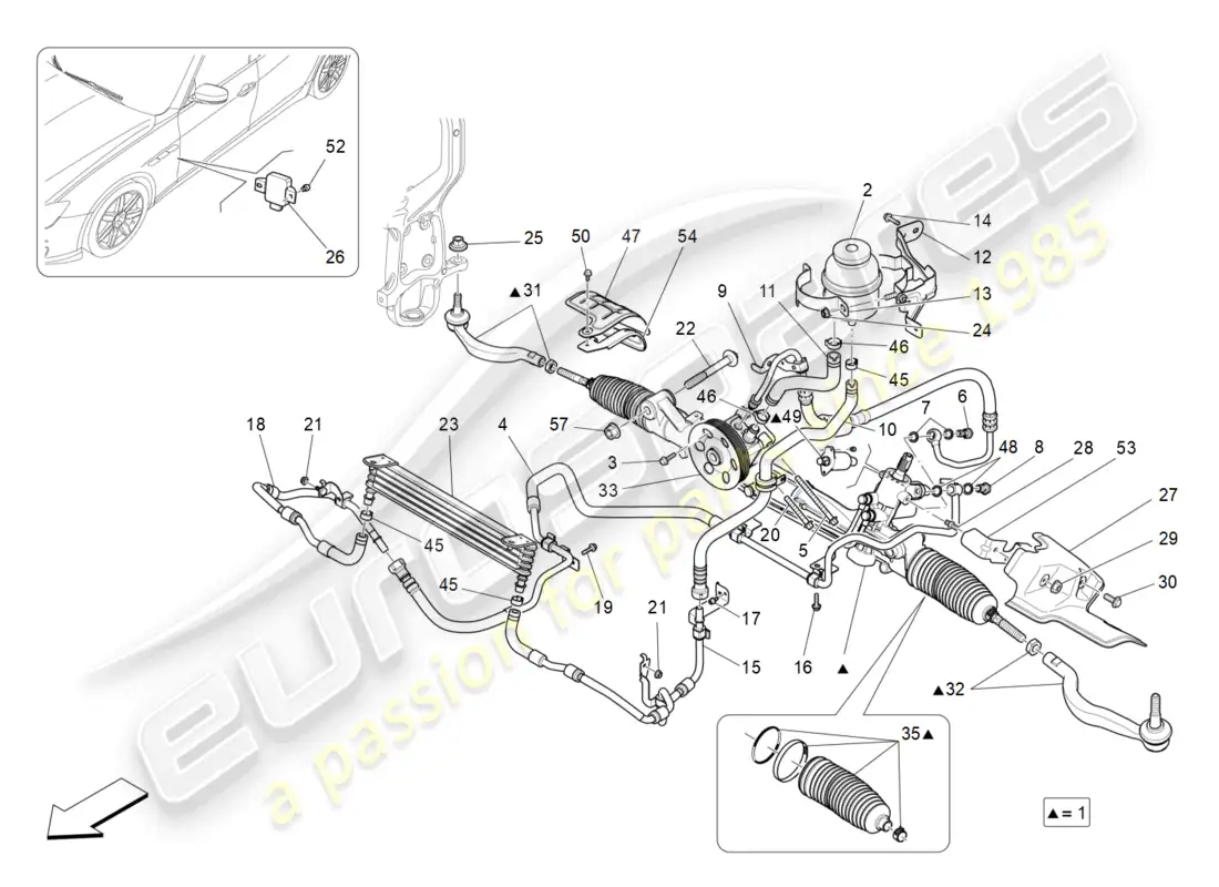 maserati ghibli (2017) complete steering rack unit parts diagram