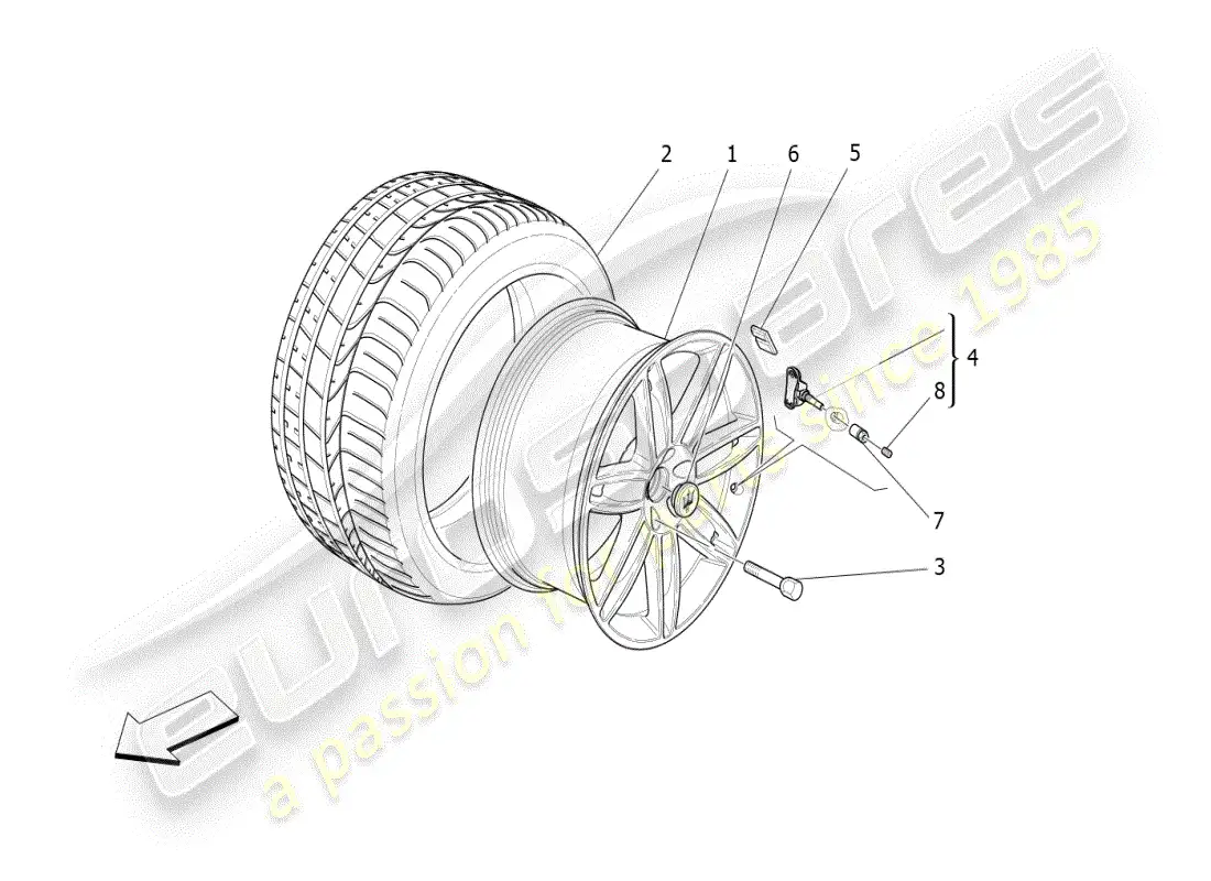 maserati ghibli (2020) wheels and tyres parts diagram