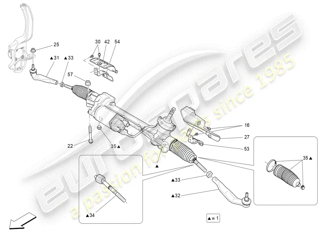 maserati ghibli (2020) complete steering rack unit parts diagram